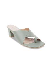 Mochi Women Green Block Sandals