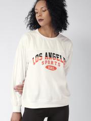 FOREVER 21 Women Off-White Printed Sweatshirt