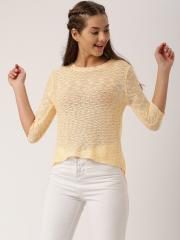 DressBerry Women Peach-Coloured Solid Pullover