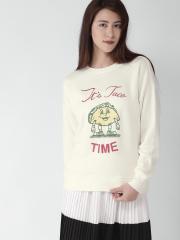 FOREVER 21 Women Off-White Printed Sweatshirt