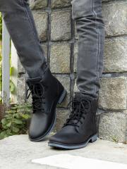 Red Chief Men Black Solid Leather Boots