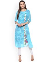 La Firangi Women Blue Printed Straight Kurta