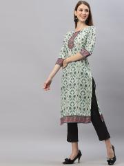 KALINI Women White Cotton Silk Printed Kurta