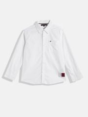 Tommy Hilfiger Boys White Solid Casual Shirt