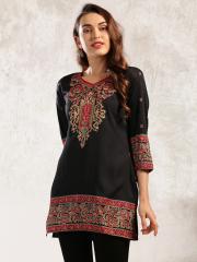 Anouk Women Black Printed Straight Kurti