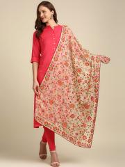 Dupatta Bazaar Women Beige & Red Embroidered Dupatta