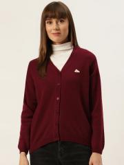 Monte Carlo Women Maroon Solid Cardigan