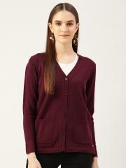 Monte Carlo Women Maroon Solid Cardigan