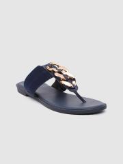 Inc 5 Women Navy Blue T-Strap Flats