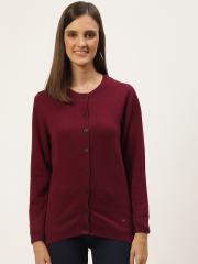 Monte Carlo Women Maroon Solid Cardigan