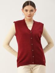 Monte Carlo Women Maroon Solid Cardigan