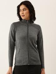 Monte Carlo Women Charcoal Grey Solid Cardigan