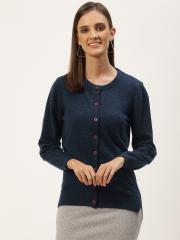 Monte Carlo Women Navy Blue Solid Cardigan