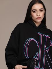 Calvin Klein Jeans Women Black Printed Hooded Sweatshirt