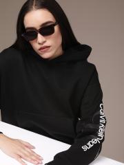 Calvin Klein Jeans Women Black Printed Hooded Sweatshirt