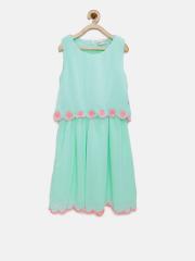 Peppermint Girls Green Embroidered Fit and Flare Dress