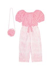 Budding Bees Girls Pink & White Printed Top and Trousers with Matching Hand Bag