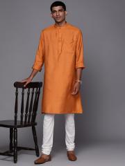 Fabindia Men Orange Solid Kurta