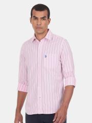 U S Polo Assn Men Pink Striped Casual Shirt