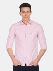 U S Polo Assn Men Pink Checked Casual Shirt