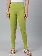 W Women Green  Solid Churidar-Length Leggings