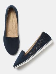 DressBerry Women Navy Blue Solid Ballerinas