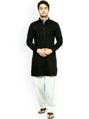 See Designs Men Black Solid Straight Kurta