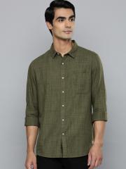 Flying Machine Men Olive Green Regular Fit Solid Opaque Casual Shirt with Chest Pocket