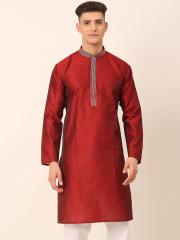 Jompers Men Maroon Woven Design Kurta