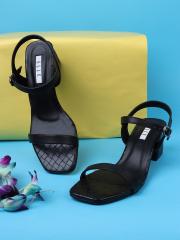 ELLE Women Black Block Sandals with Buckles