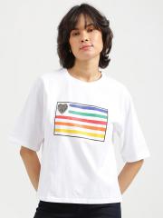 United Colors of Benetton Women White Printed T-shirt