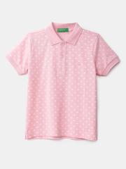 United Colors of Benetton Boys Pink Printed Polo Collar T-shirt