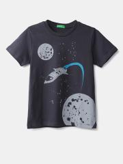 United Colors of Benetton Boys Grey Printed T-shirt