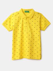 United Colors of Benetton Boys Yellow Printed Polo Collar Tropical T-shirt