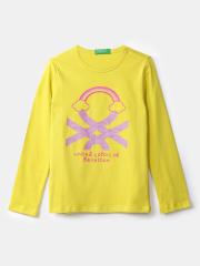 United Colors of Benetton Girls Yellow Printed T-shirt