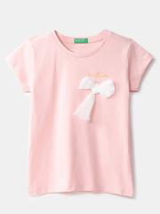 United Colors of Benetton Girls Pink Solid Bow Top