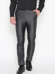 Arrow Men Charcoal Grey Tapered Fit Solid Formal Trousers