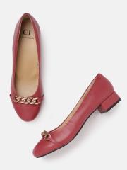 Carlton London Women Burgundy Solid Ballerinas with Chain Detail