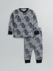 Lazy Shark Boys Grey Printed Night suit