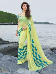 Shaily Women Yellow & Blue Printed Saree