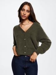 MANGO Women Olive Green Solid Cardigan