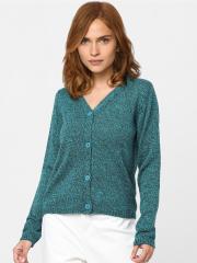 Vero Moda Women Blue Ribbed Cardigan