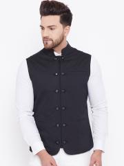 Hypernation Men Black Solid Cotton Waistcoat