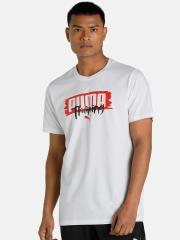 Puma Men White Graphic Branded Short Sleeve Training T-Shirt