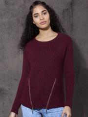 Roadster Women Burgundy Solid Pullover