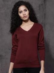 Roadster Women Maroon Solid Pullover Sweater