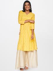 Global Desi Women Mustard Yellow Printed Kurta