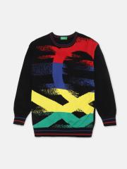 United Colors of Benetton Boys Black Printed Cotton Sweatshirt