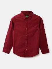 United Colors of Benetton Boys Maroon Solid Casual Shirt