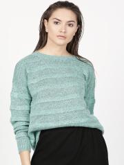 ether Women Green Self-Striped Pullover